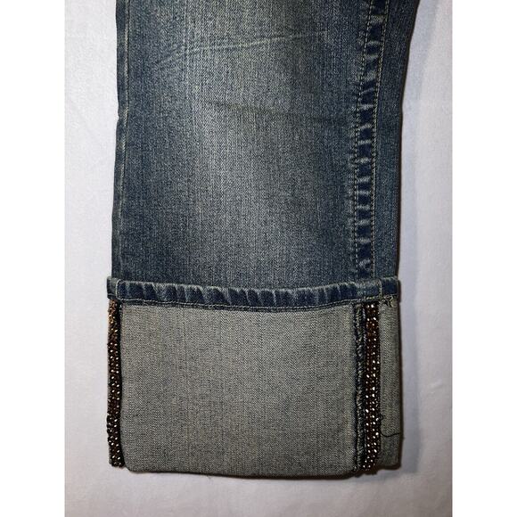 New BISOU BISOU Jeans Women's Size 16 Blue Rhinestone Gems Cuffed Leg Denim Jean - Picture 5 of 8